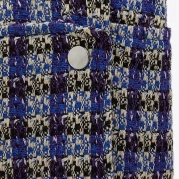 🦄 Zara Tweed Botton Blue Plaid Women's Cropped Top - Picture 8 of 9